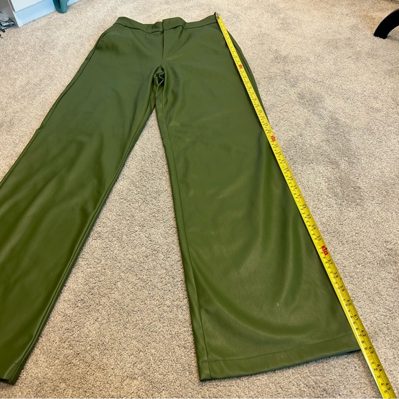 Zara Green high-rise faux leather pleather straight bootcut pants vegan XS - Picture 13 of 16
